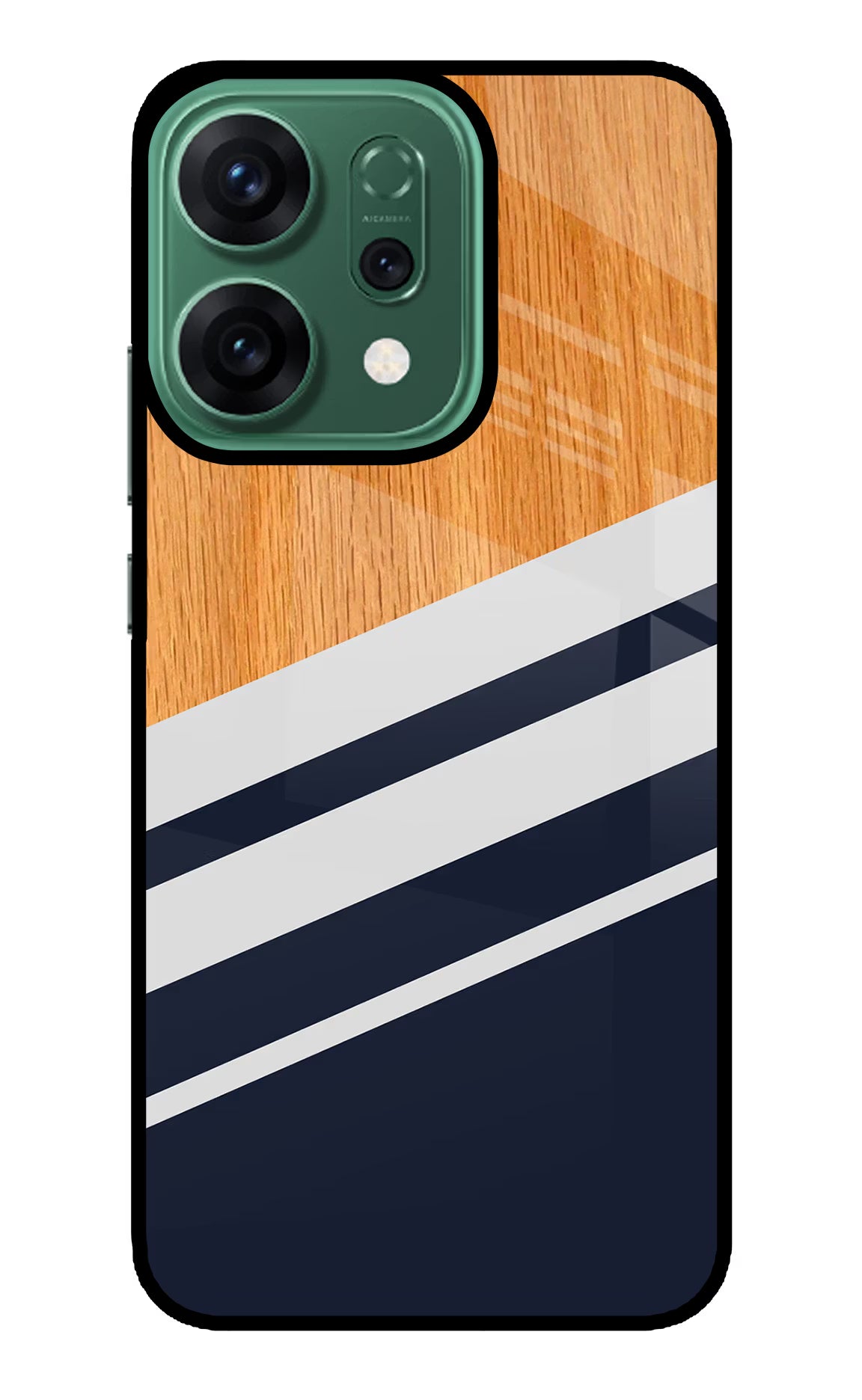 Blue and white wooden Oppo Reno14 5G Glass Case Back Cover by Casekaro