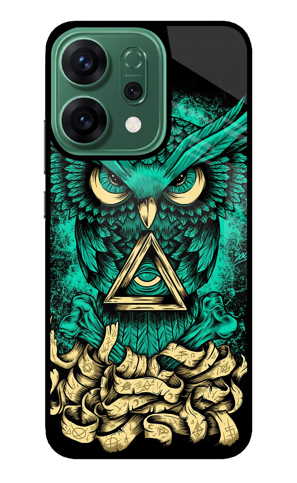 Green Owl Oppo Reno14 5G Glass Case Back Cover by Casekaro
