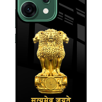 Satyamev Jayate Golden Oppo Reno14 5G Glass Case Back Cover by Casekaro