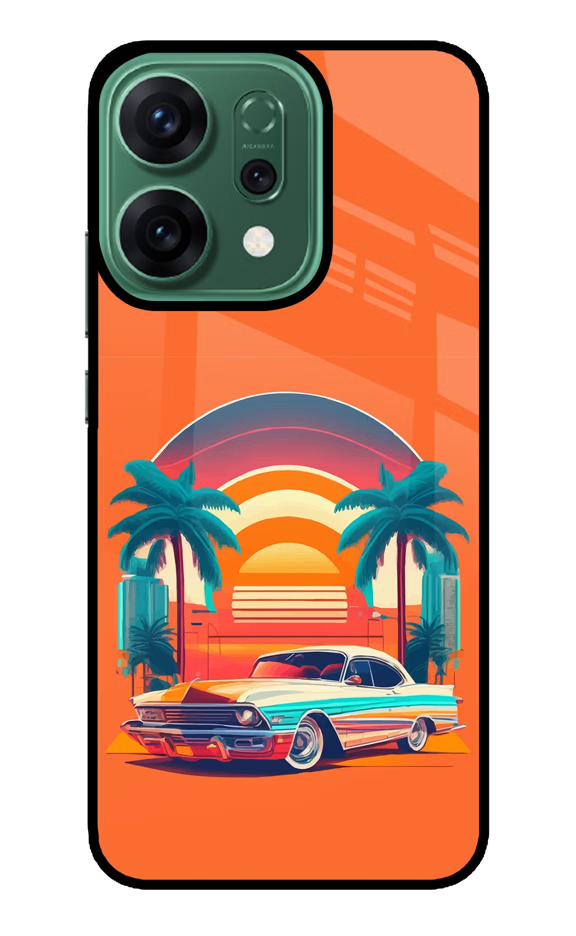 Palm Drive 80s Oppo Reno14 5G Glass Case Back Cover by Casekaro