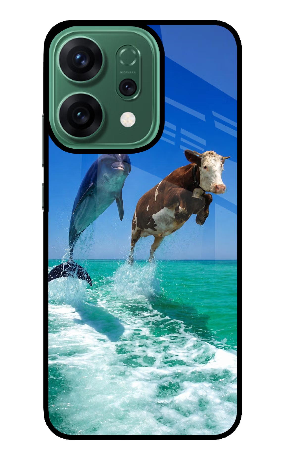 Dolphin vs Cow Oppo Reno14 5G Glass Case Back Cover by Casekaro