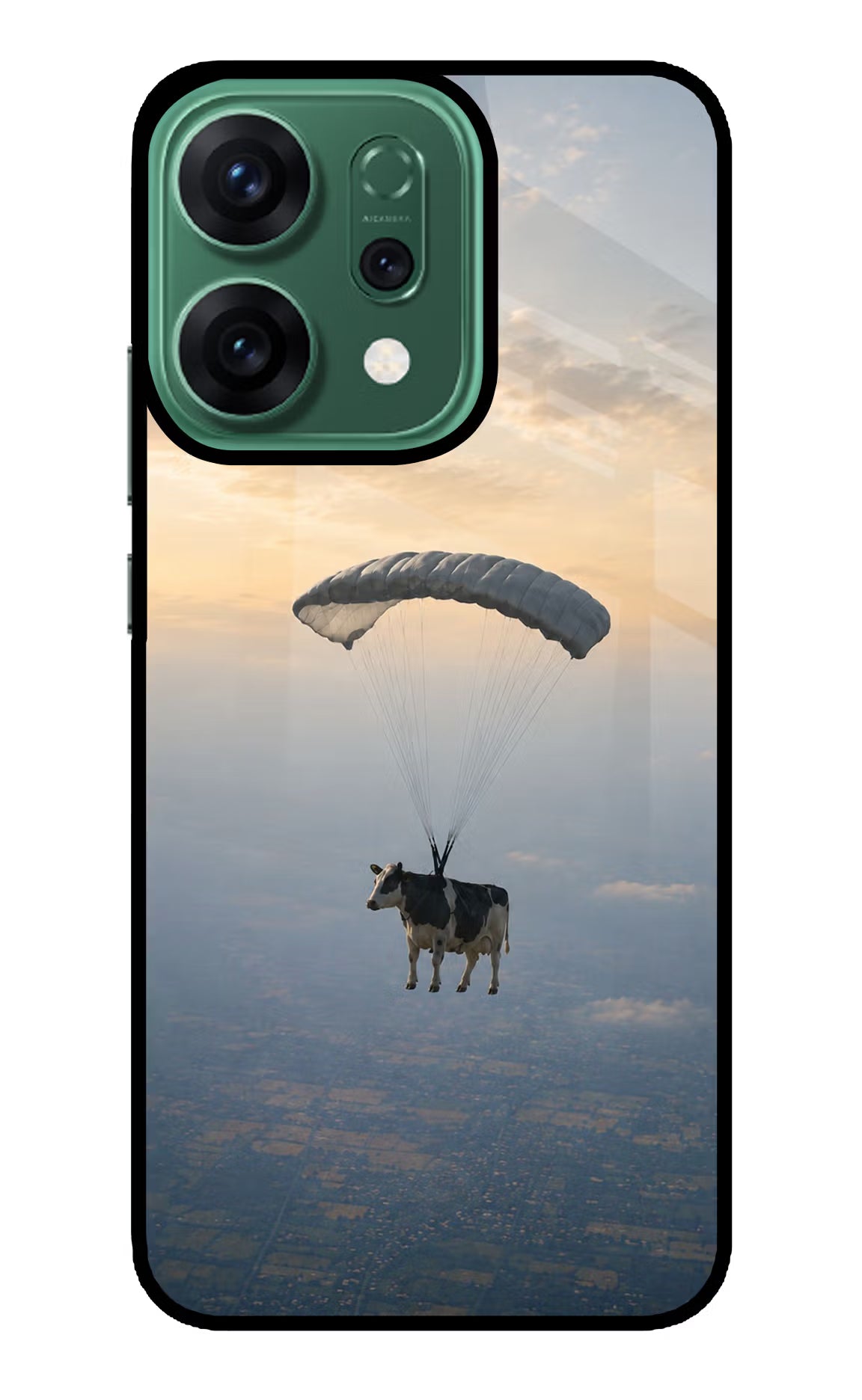 Skydiving Cow Oppo Reno14 5G Glass Case Back Cover by Casekaro