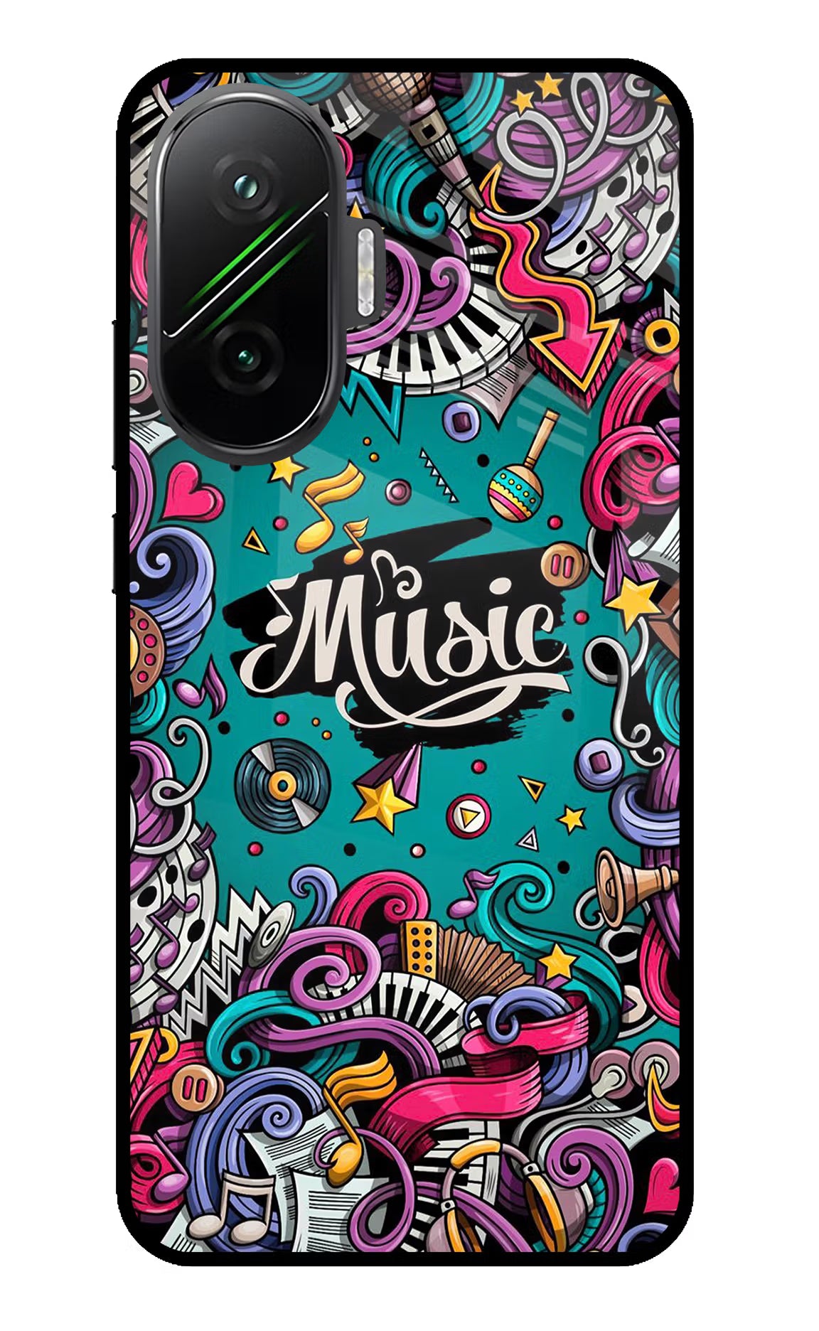 Music Graffiti Poco F7 5G Glass Case Back Cover by Casekaro