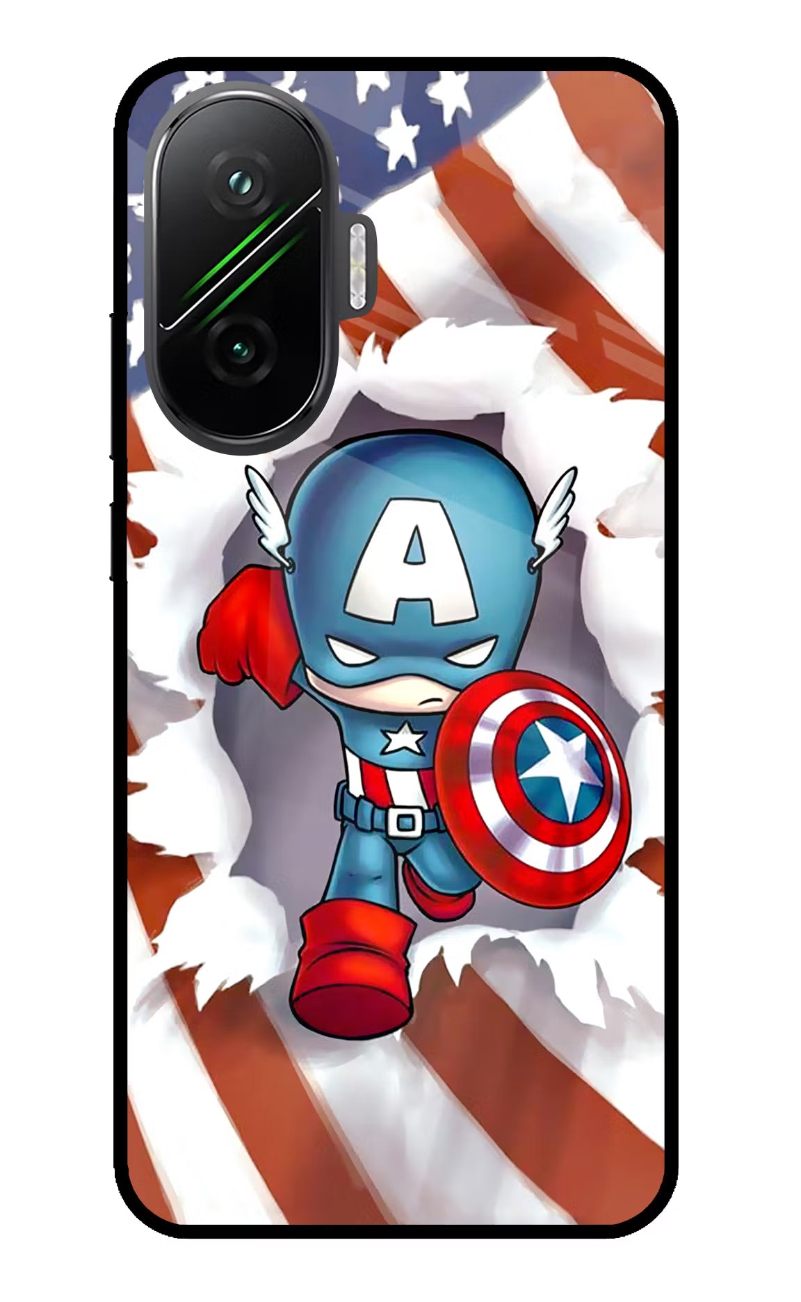 Captain America Poco F7 5G Glass Case Back Cover by Casekaro