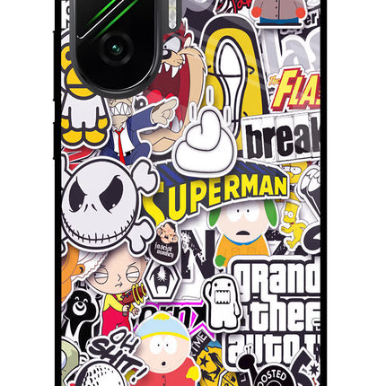 Sticker Bomb Poco F7 5G Glass Case Back Cover by Casekaro