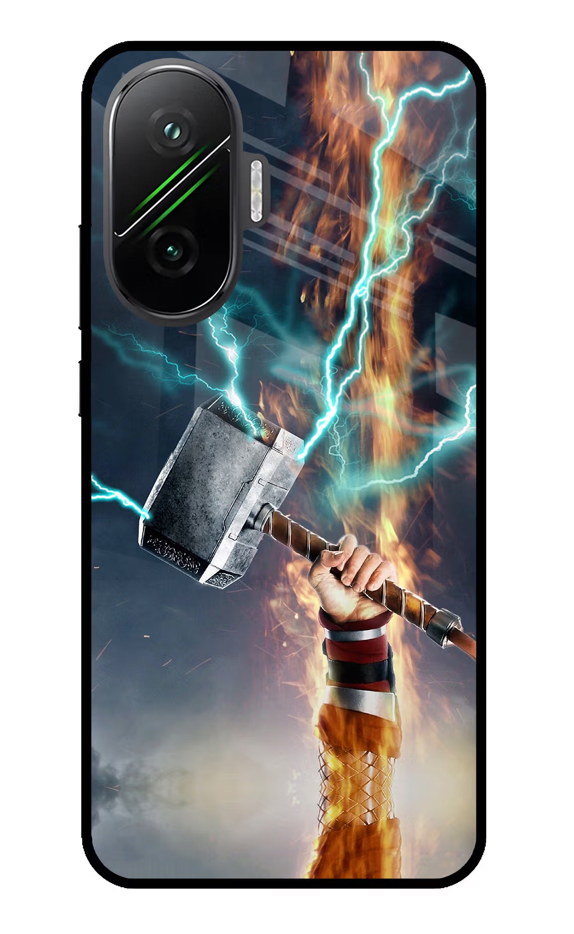 Thor Hammer Mjolnir Poco F7 5G Glass Case Back Cover by Casekaro