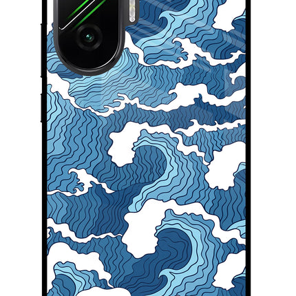 Blue Waves Poco F7 5G Glass Case Back Cover by Casekaro