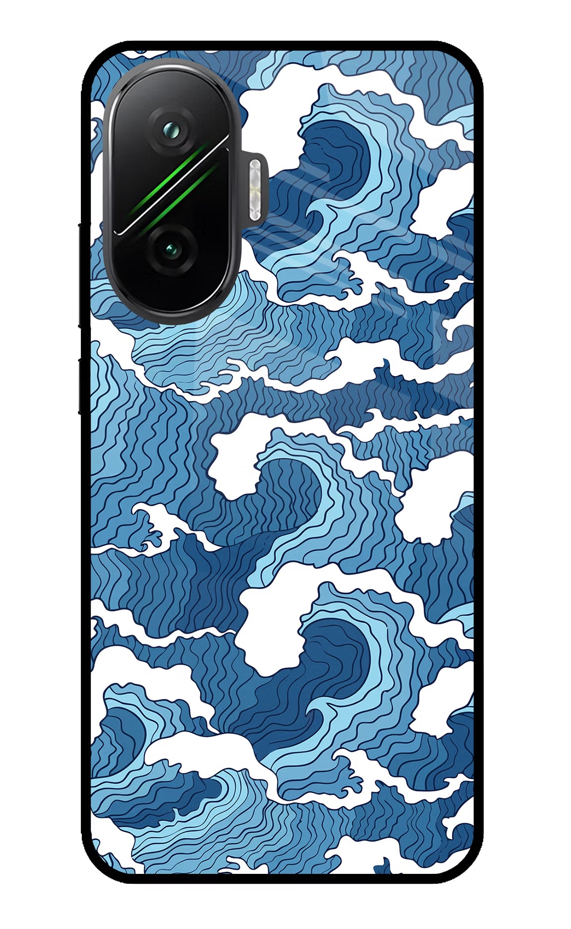 Blue Waves Poco F7 5G Glass Case Back Cover by Casekaro