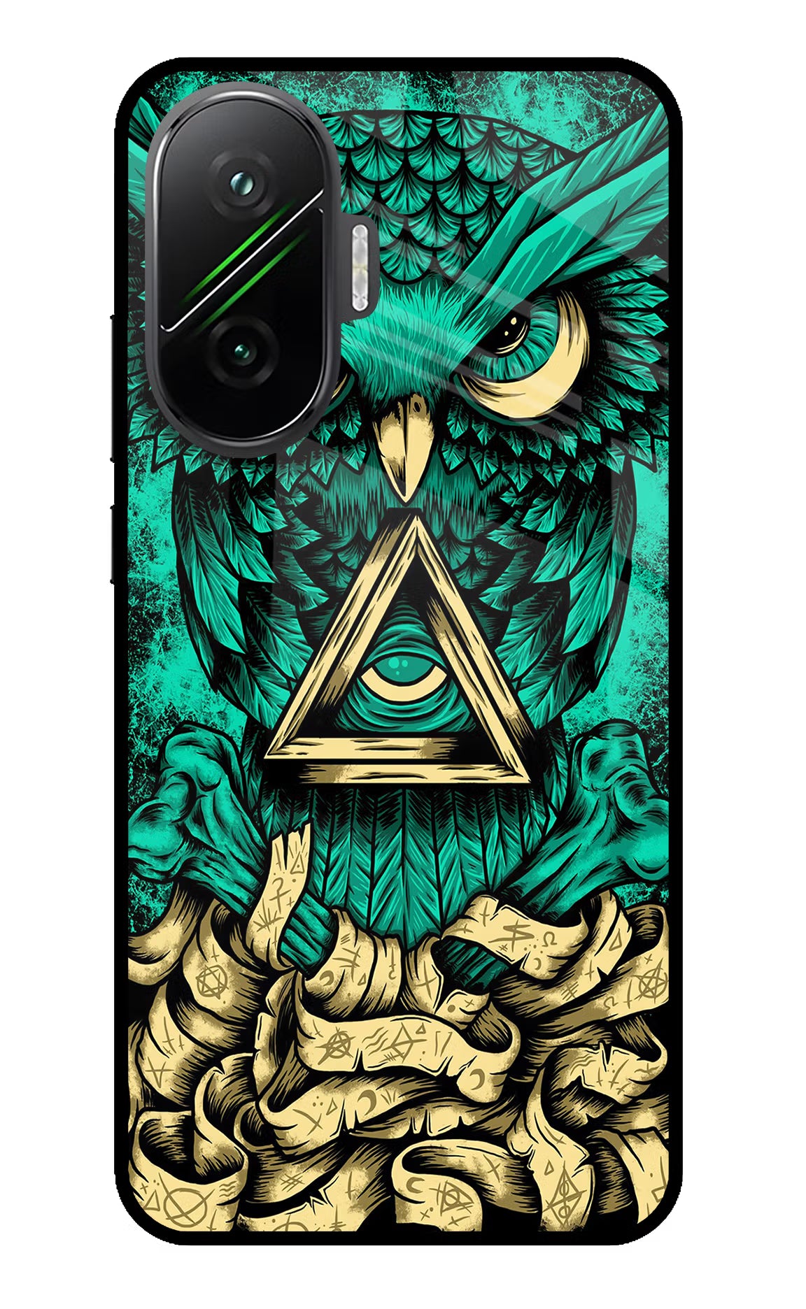 Green Owl Poco F7 5G Glass Case