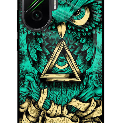 Green Owl Poco F7 5G Glass Case Back Cover by Casekaro