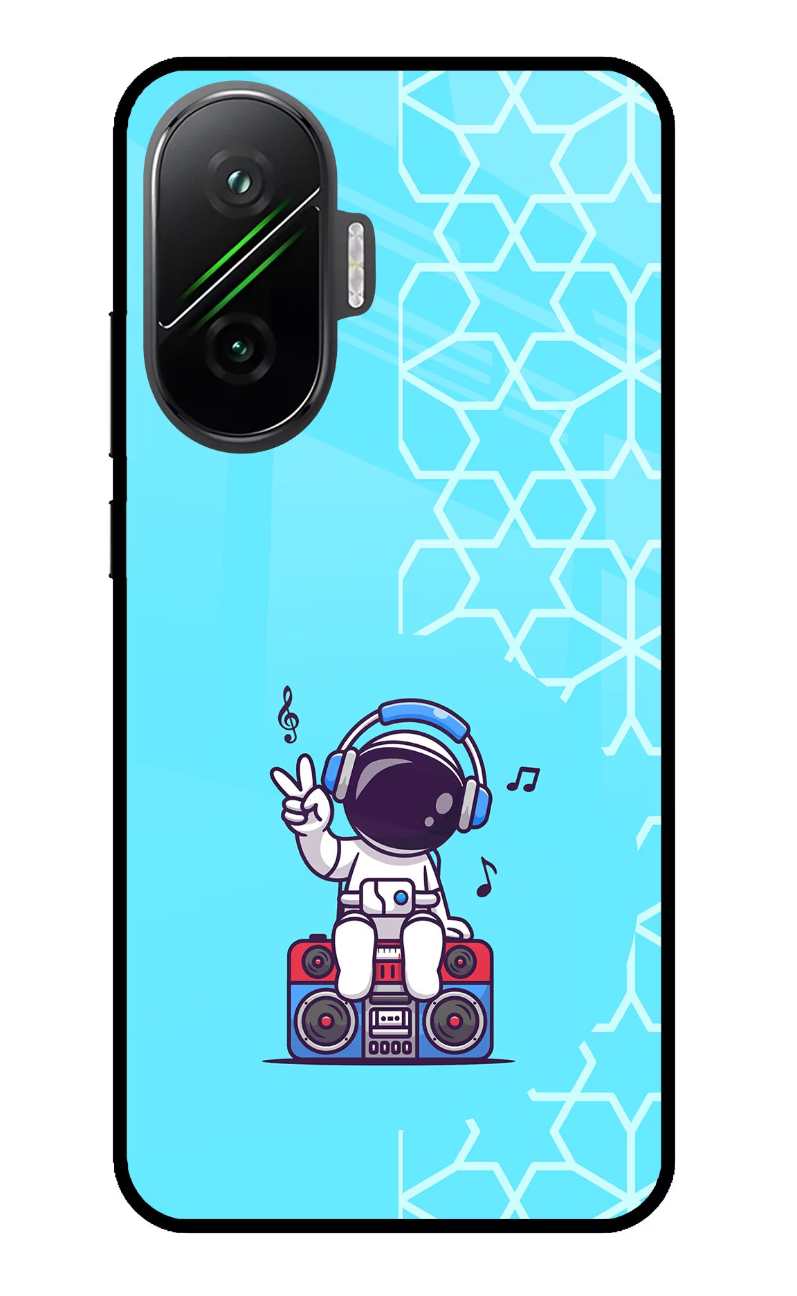 Cute Astronaut Chilling Poco F7 5G Glass Case Back Cover by Casekaro