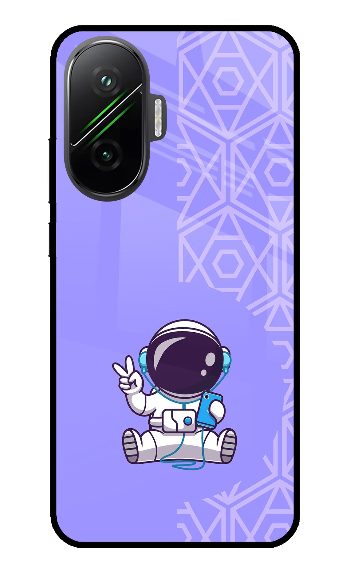 Cute Astronaut Chilling Poco F7 5G Glass Case Back Cover by Casekaro