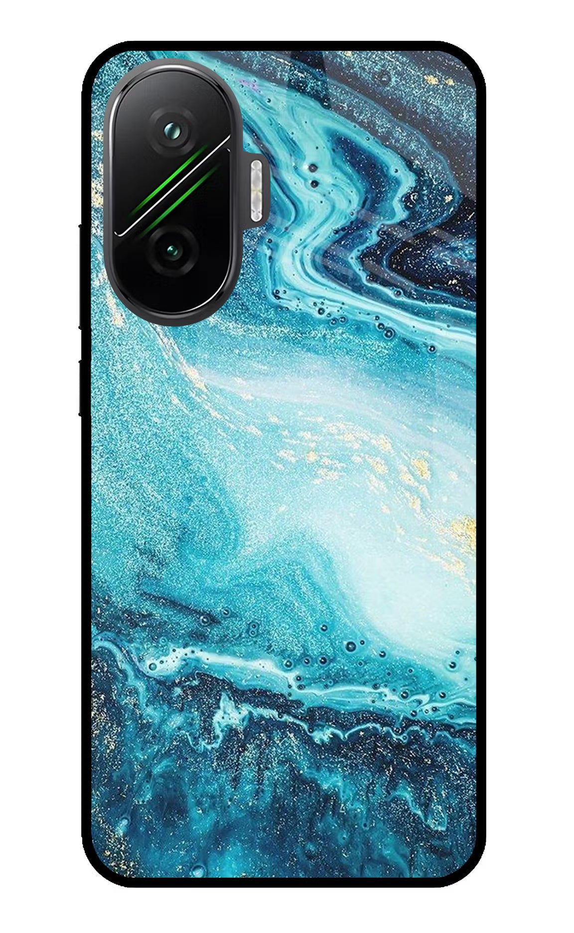 Blue Glitter Marble Poco F7 5G Glass Case