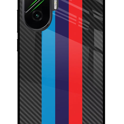 BMW Stripes Pattern Poco F7 5G Glass Case Back Cover by Casekaro