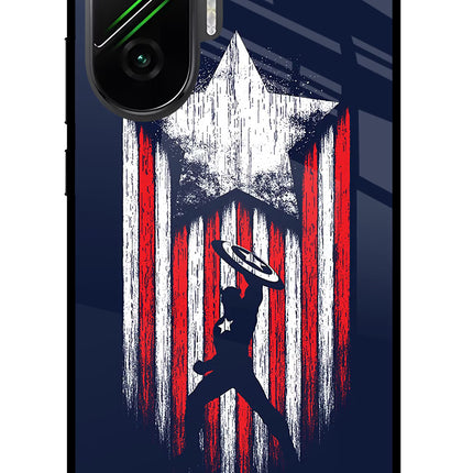 Captain America Marvel Art Poco F7 5G Glass Case Back Cover by Casekaro