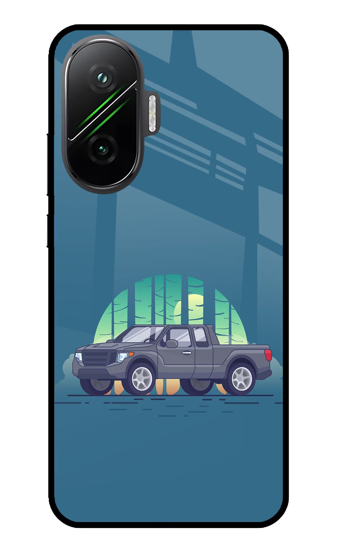 Retro Garage Vibe Poco F7 5G Glass Case Back Cover by Casekaro