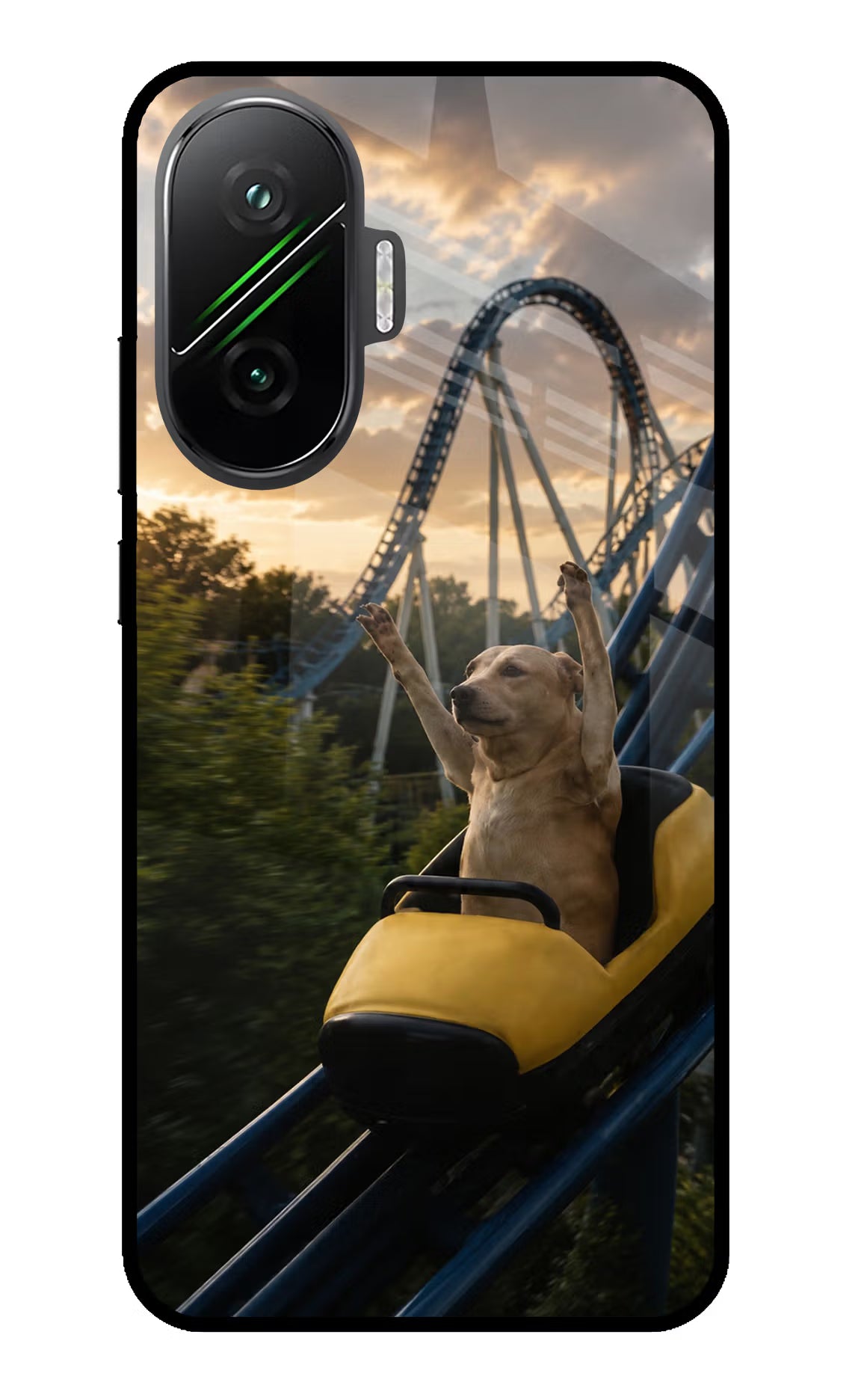 Rollercoaster Dog Poco F7 5G Glass Case