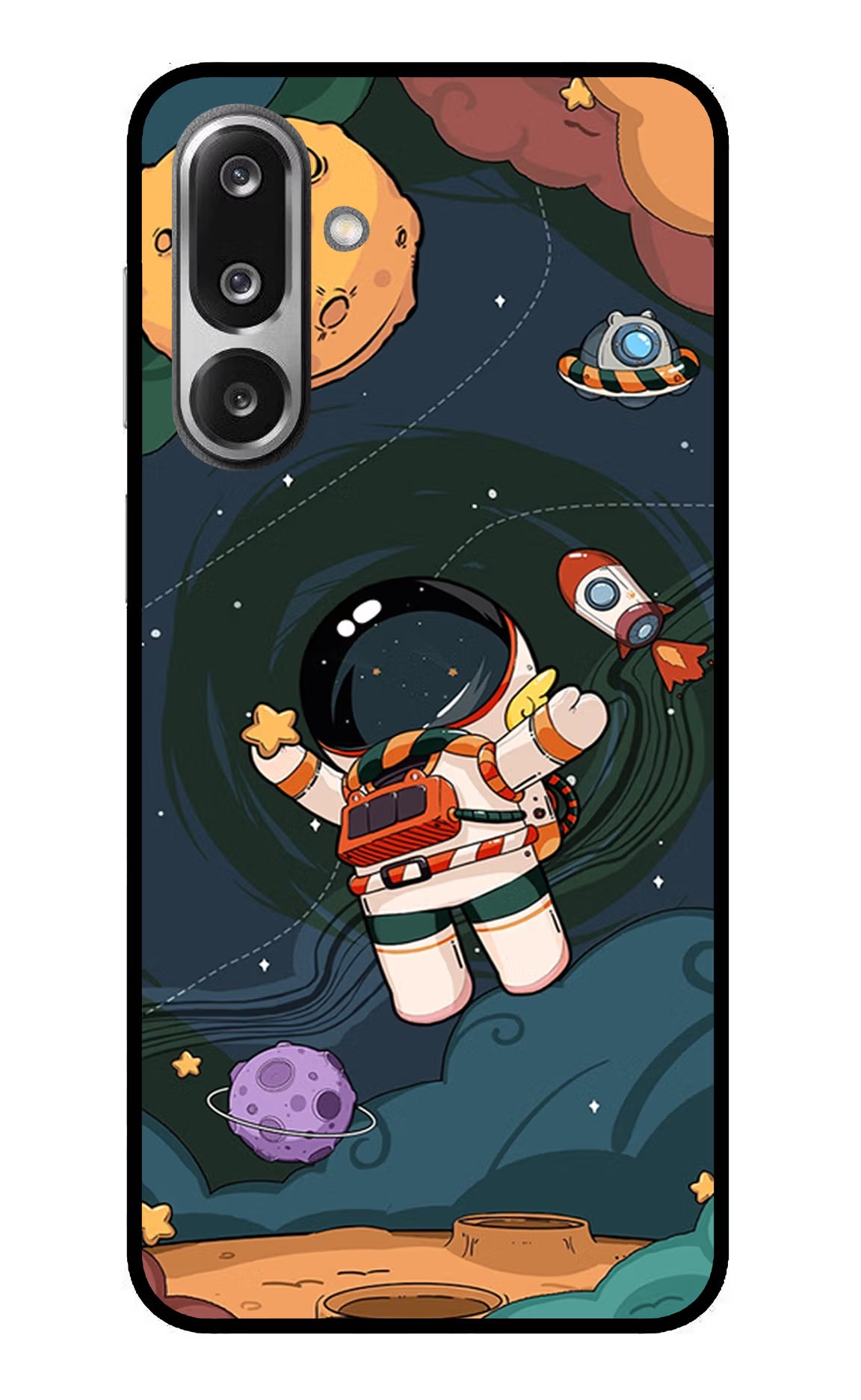 Cartoon Astronaut Samsung F36 5G Glass Case Back Cover by Casekaro