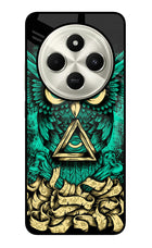 Green Owl Poco C75 5G Glass Case Back Cover by Casekaro