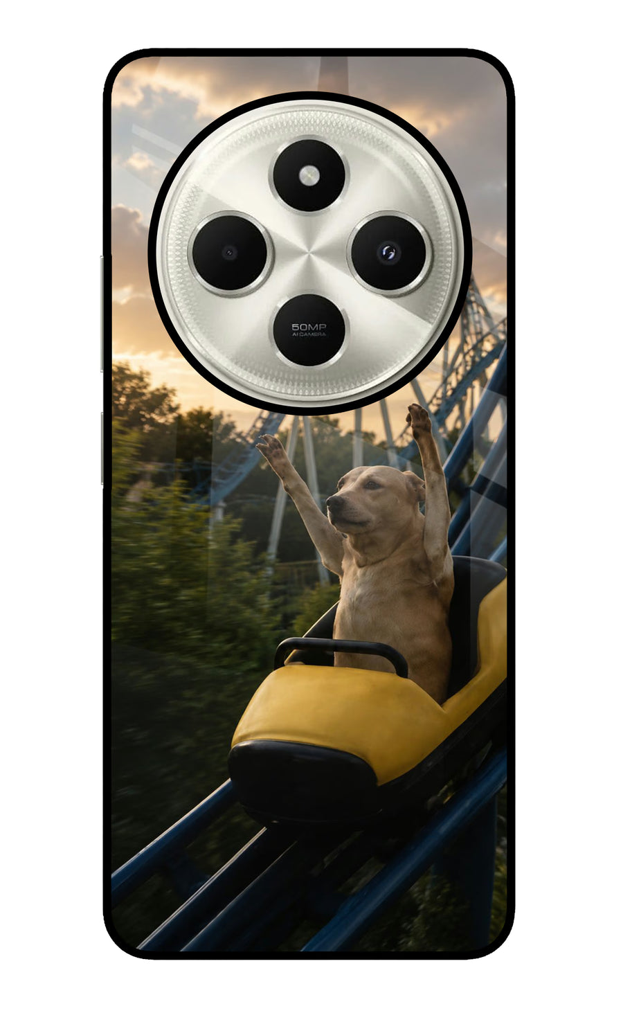 Rollercoaster Dog Poco C75 5G Back Cover, Glass case