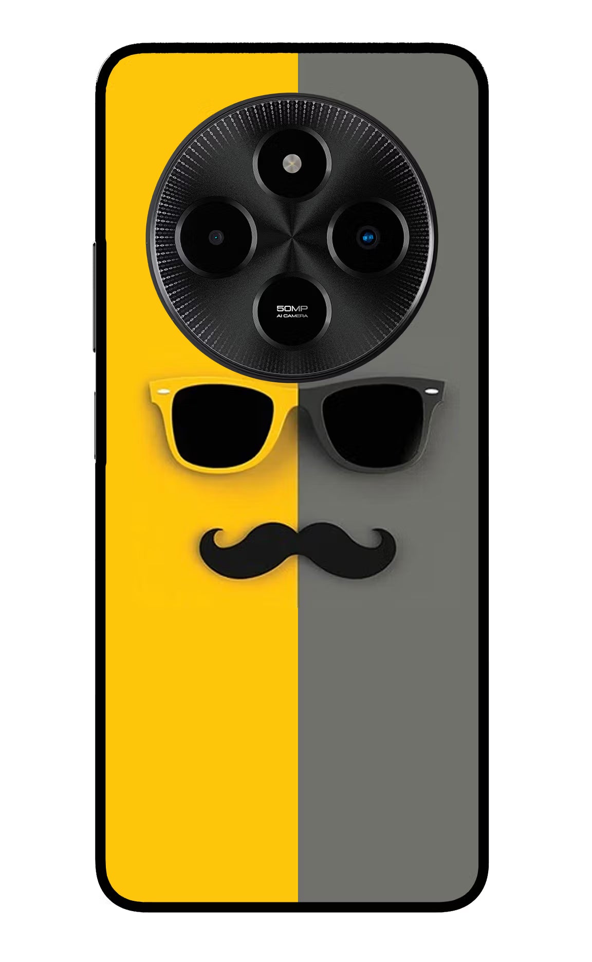 Sunglasses with Mustache Poco M7 5G Glass Case Back Cover by Casekaro