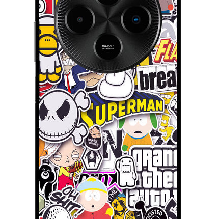 Sticker Bomb Poco M7 5G Glass Case Back Cover by Casekaro