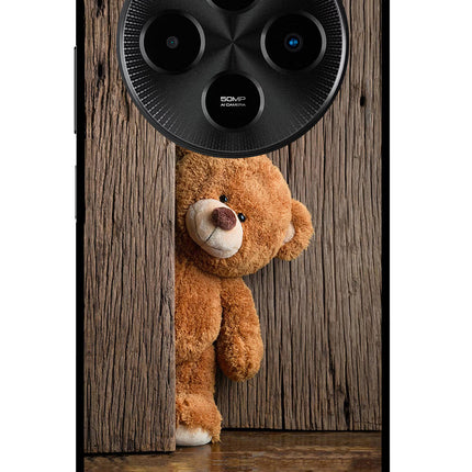 Teddy Wooden Poco M7 5G Glass Case Back Cover by Casekaro