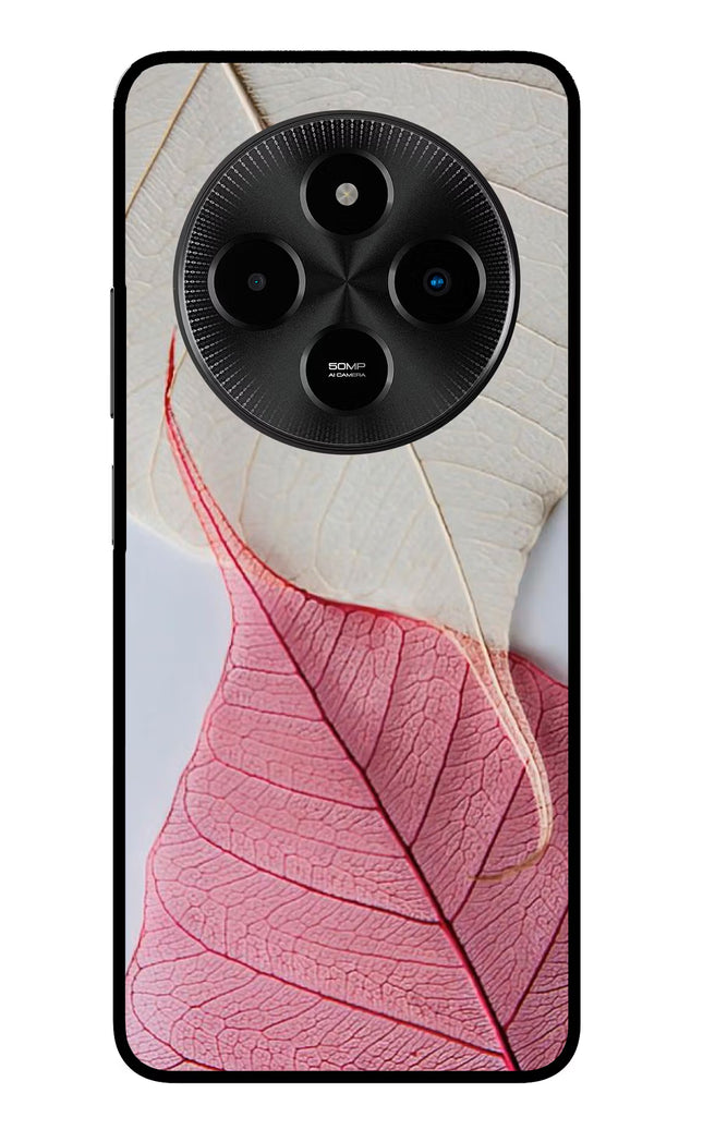 White Pink Leaf Poco M7 5G Glass Case