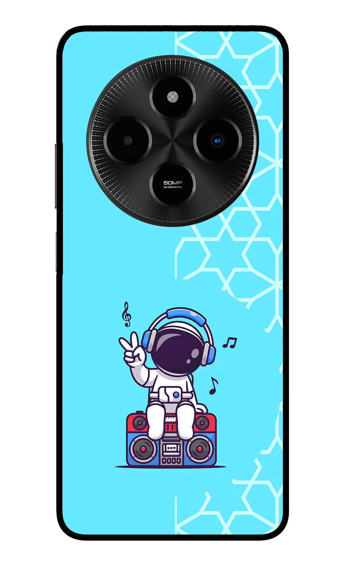 Cute Astronaut Chilling Poco M7 5G Glass Case Back Cover by Casekaro