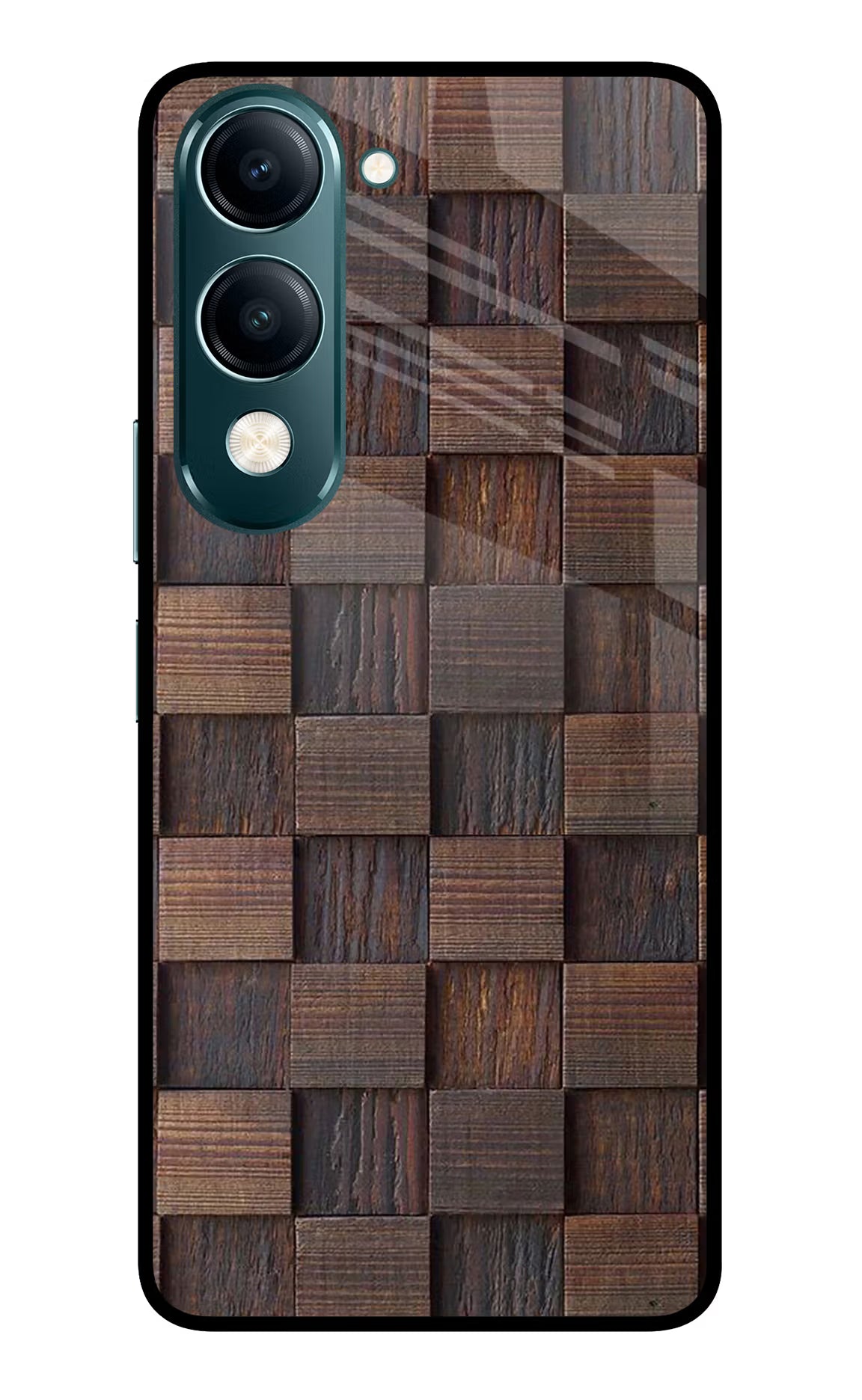 Wooden Cube Design Vivo Y19s 5G Glass Case
