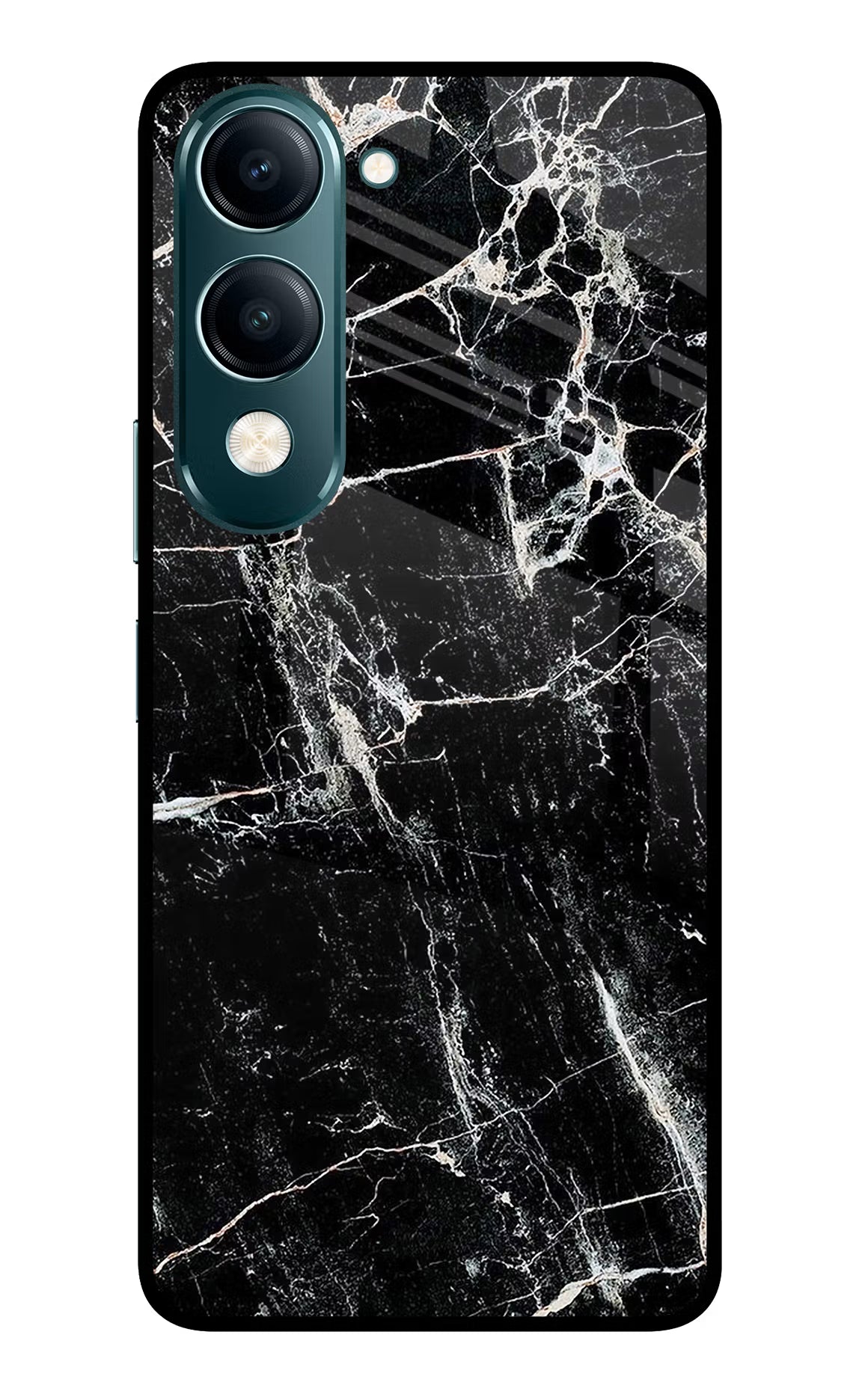 Black Marble Texture Vivo Y19s 5G Glass Case Back Cover by Casekaro