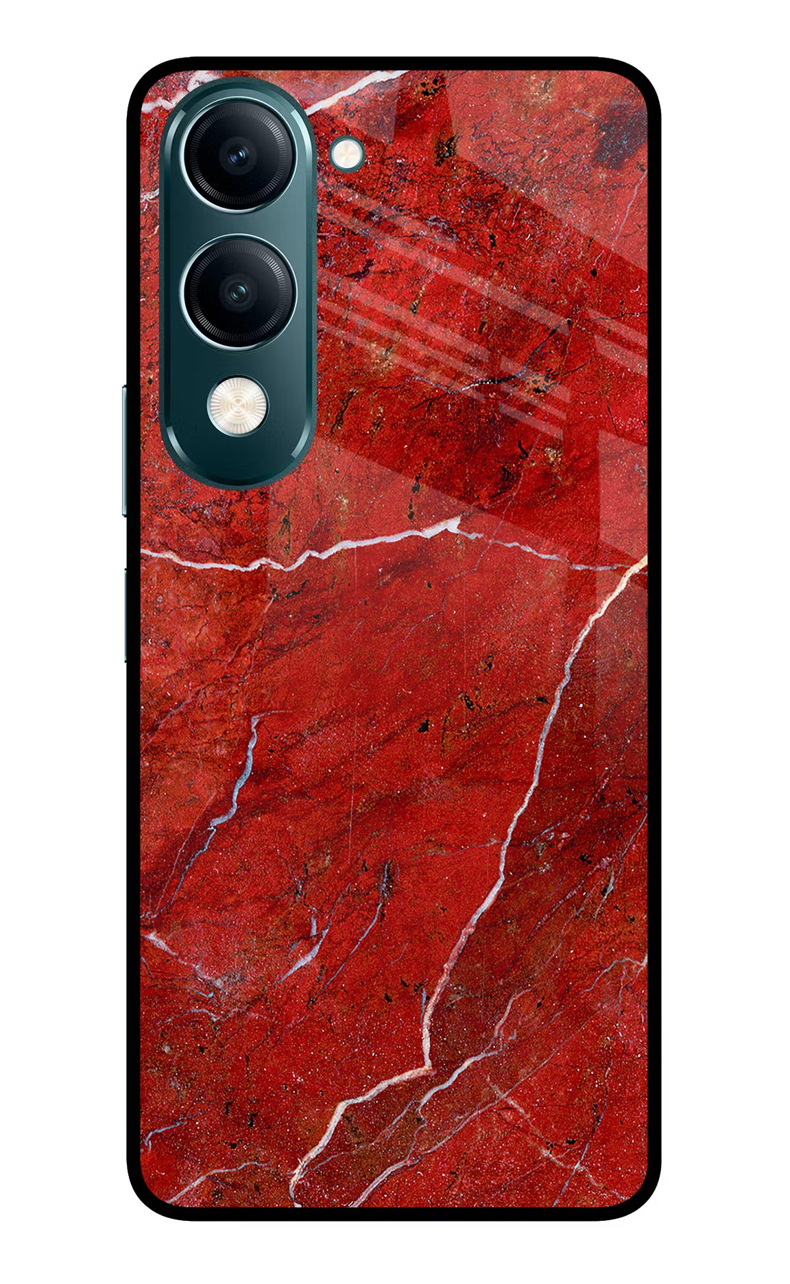Red Marble Design Vivo Y19s 5G Glass Case Back Cover by Casekaro