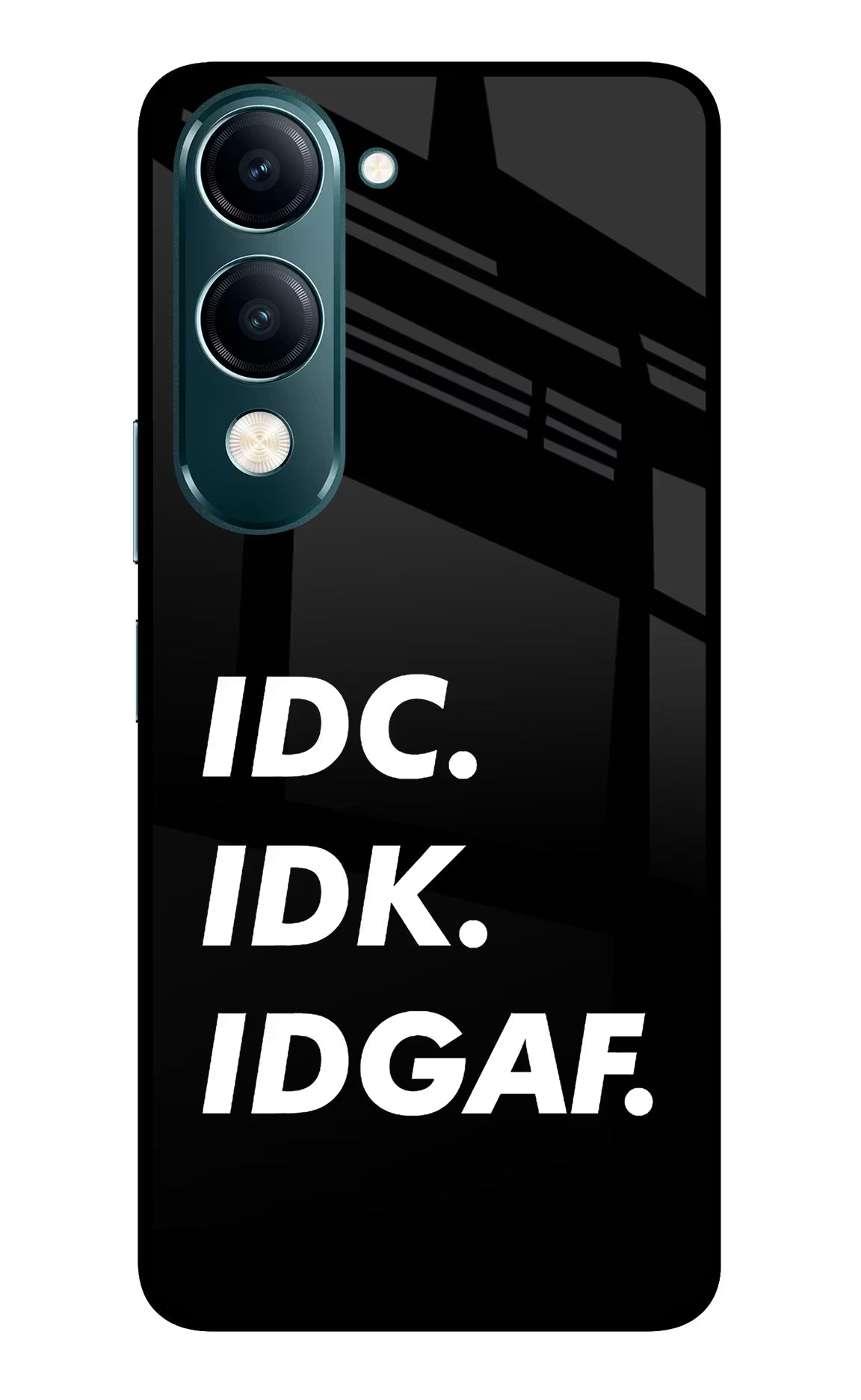 Idc Idk Idgaf Vivo Y19s 5G Glass Case Back Cover by Casekaro