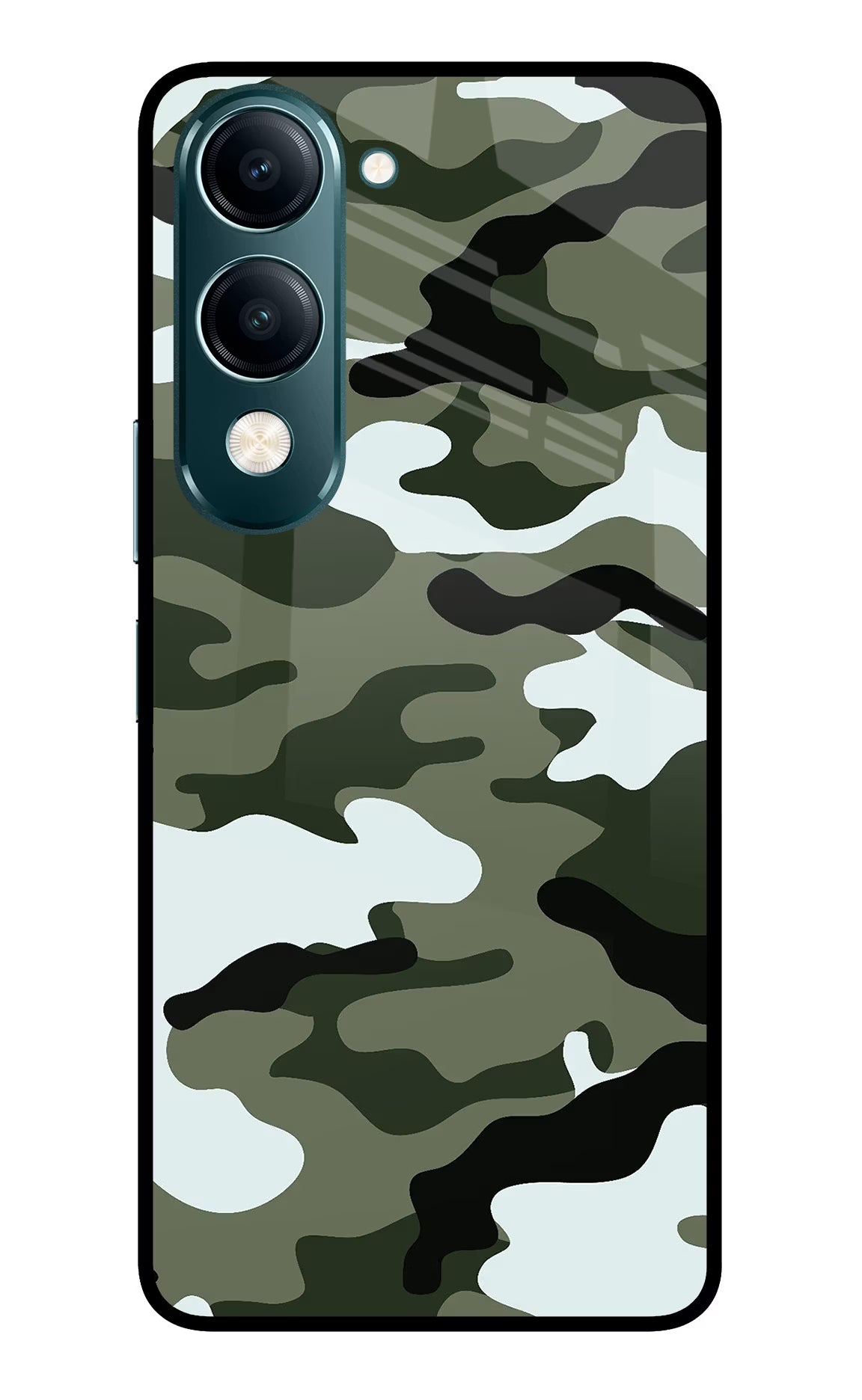 Camouflage Vivo Y19s 5G Glass Case Back Cover by Casekaro