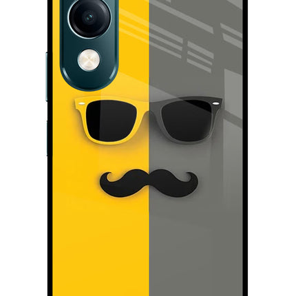 Sunglasses with Mustache Vivo Y19s 5G Glass Case Back Cover by Casekaro