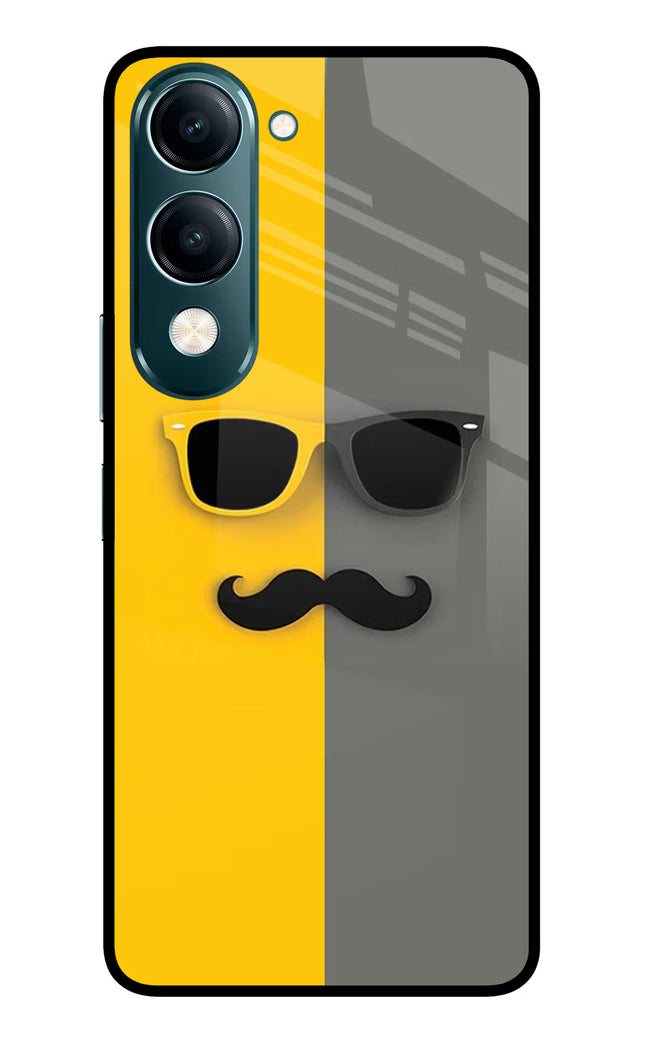 Sunglasses with Mustache Vivo Y19s 5G Glass Case Back Cover by Casekaro