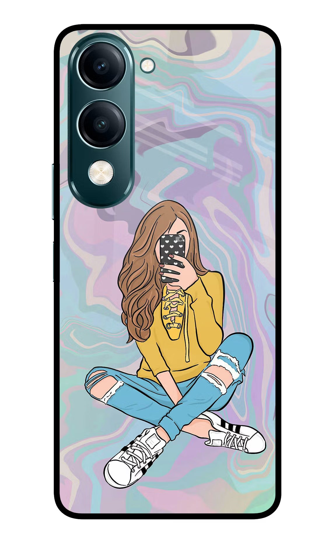 Selfie Girl Vivo Y19s 5G Glass Case Back Cover by Casekaro