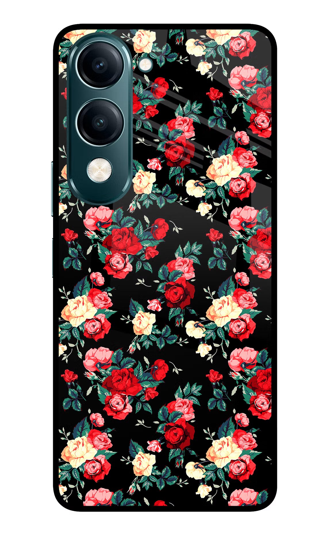 Rose Pattern Vivo Y19s 5G Glass Case Back Cover by Casekaro