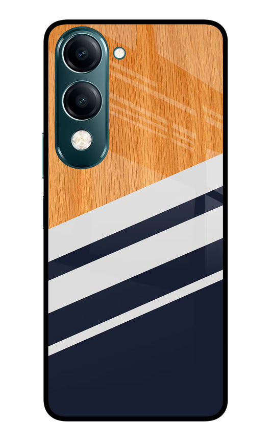 Blue and white wooden Vivo Y19s 5G Glass Case