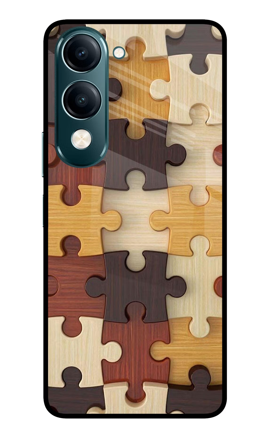 Wooden Puzzle Vivo Y19s 5G Glass Case Back Cover by Casekaro