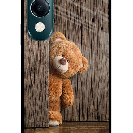 Teddy Wooden Vivo Y19s 5G Glass Case Back Cover by Casekaro