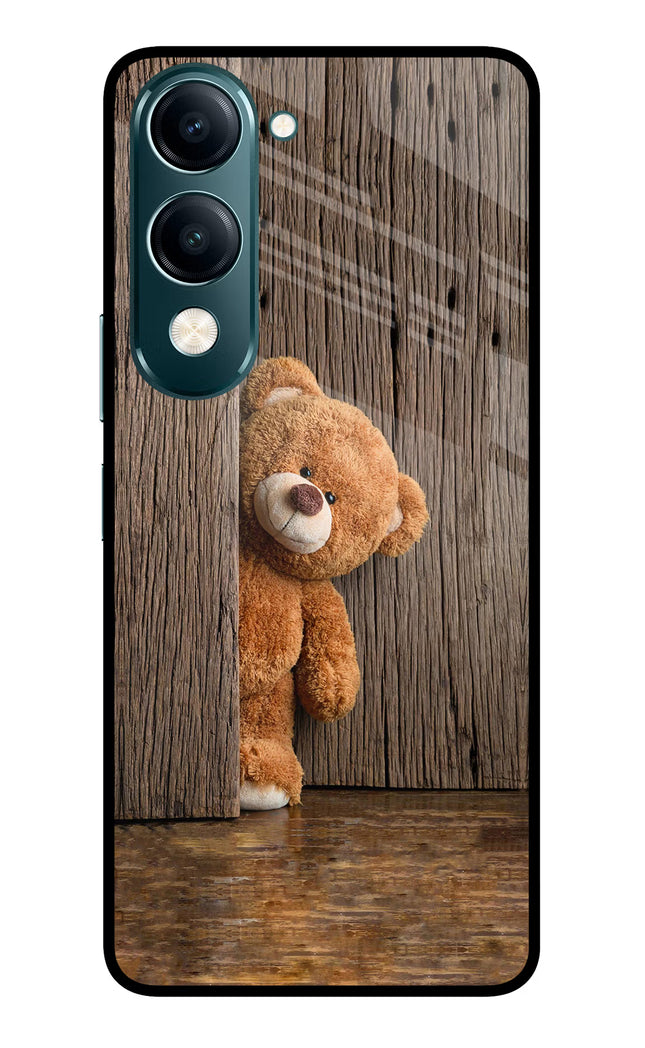 Teddy Wooden Vivo Y19s 5G Glass Case Back Cover by Casekaro