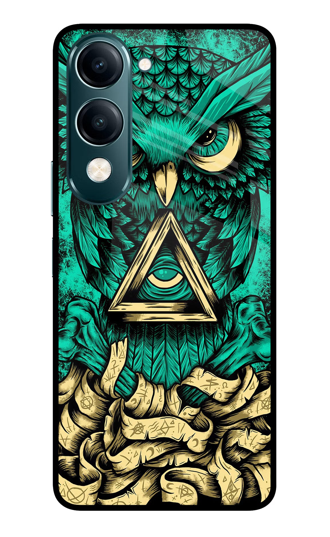 Green Owl Vivo Y19s 5G Glass Case Back Cover by Casekaro