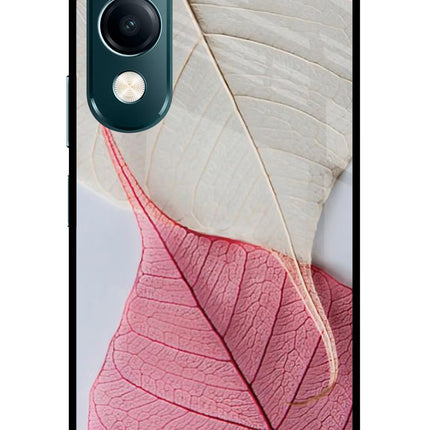 White Pink Leaf Vivo Y19s 5G Glass Case Back Cover by Casekaro