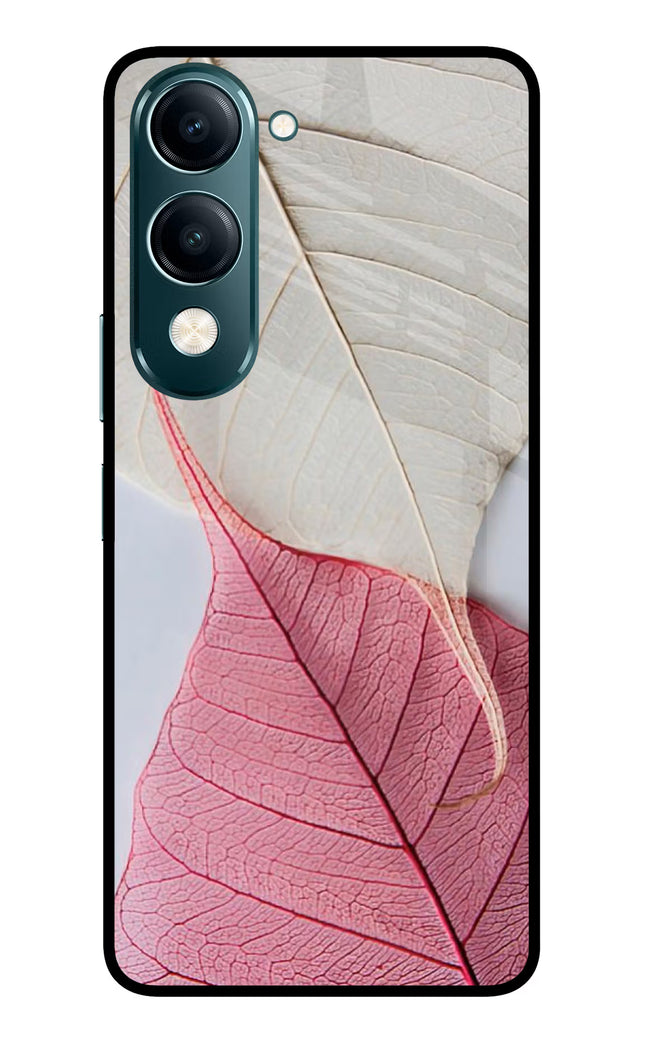 White Pink Leaf Vivo Y19s 5G Glass Case Back Cover by Casekaro