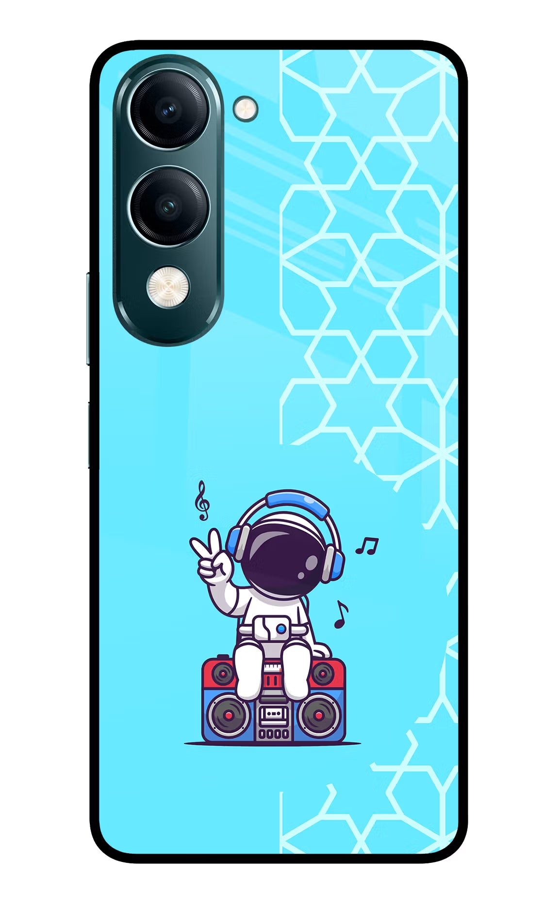Cute Astronaut Chilling Vivo Y19s 5G Glass Case Back Cover by Casekaro