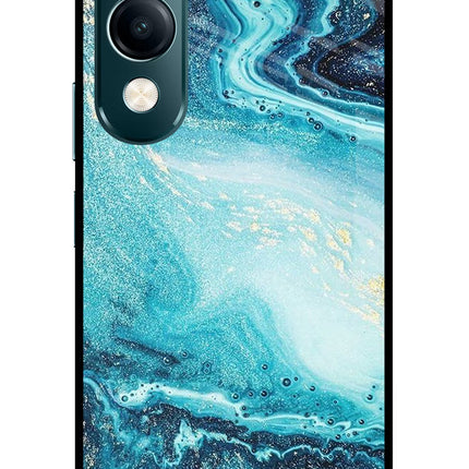 Blue Glitter Marble Vivo Y19s 5G Glass Case Back Cover by Casekaro