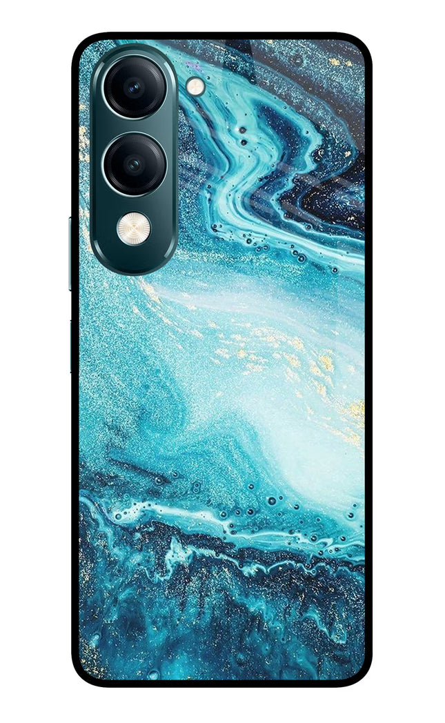 Blue Glitter Marble Vivo Y19s 5G Glass Case Back Cover by Casekaro