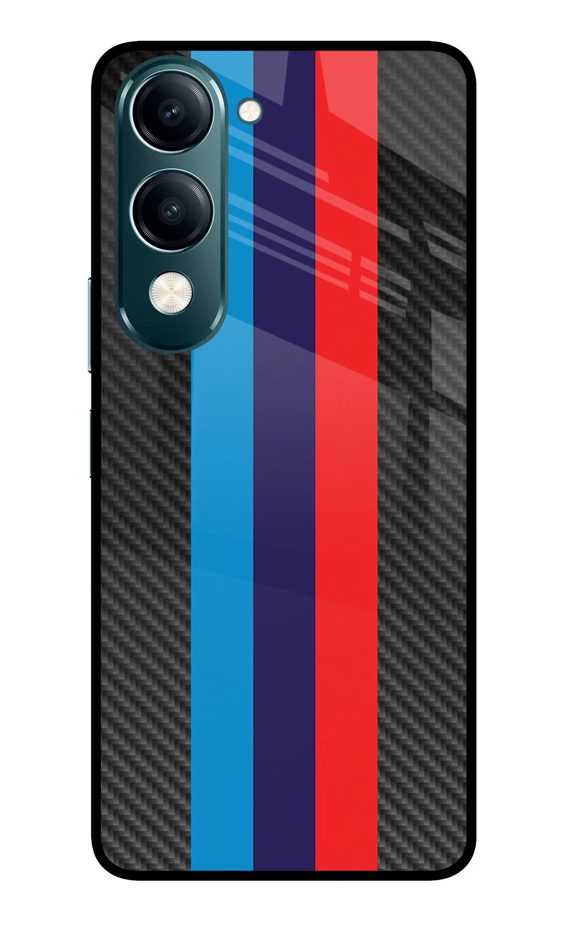 BMW Stripes Pattern Vivo Y19s 5G Glass Case Back Cover by Casekaro