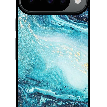 Blue Glitter Marble Google Pixel 10 Glass Case